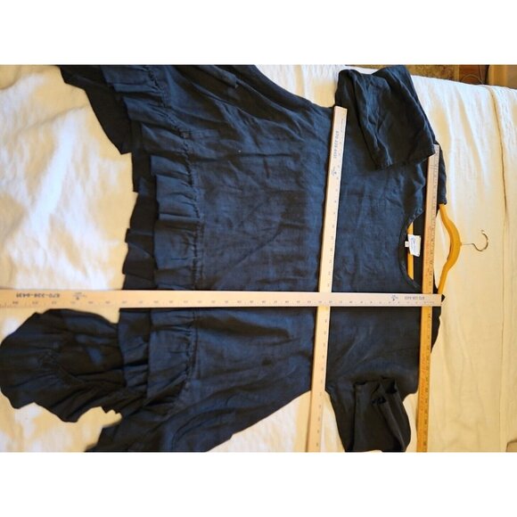 Lagenlook Mary Grace Black Size XL Asymmetrical Hem Pockets Linen Blouse - Picture 6 of 8